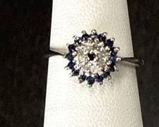 Sterling Silver Sapphire and Diamond Ring Size 5.5 