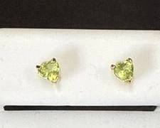 Peridot Heart-Shaped Stud Earrings | Total Weight .8 grams
