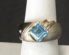 Sterling Silver and 14kt Gold and Blue Topaz & Diamond Accent Ring Size 7.5