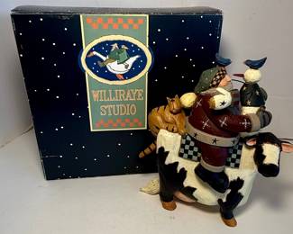 Williraye Studio WW2368 Santa and Snowman on Cow Figurine