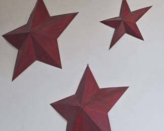 Set of Three Red Metal Barn Stars
