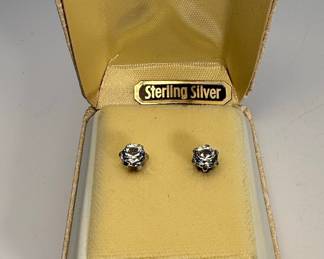 Sterling Silver Cubic Zirconia Solitaire Stud Earrings
