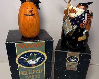 Williraye Studio Halloween Figures (2) - Jack O Lantern & Witch Votive