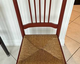 Set of 4 Red Spindle Back Dining Chairs with Rush Seats