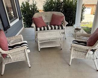 White Wicker Patio Set with Cushions - 3 Piece