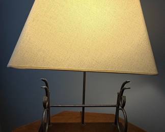 Rustic Metal and Wood Scroll Table Lamp Style