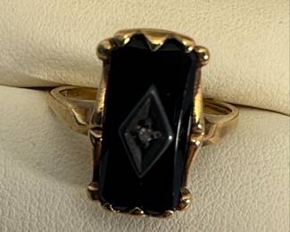 10K Gold Art Deco Onyx Diamond Ring Style
