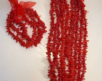 Multi-Strand Red Branch Coral Necklace & Heart Pendant