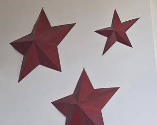 Set of Three Red Metal Barn Stars