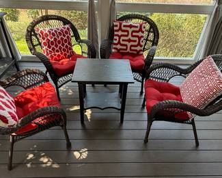 Jeco 4-Piece Wicker Patio Set with Red Cushions