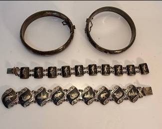 Siam Sterling Silver Bracelet Lot with Bangles