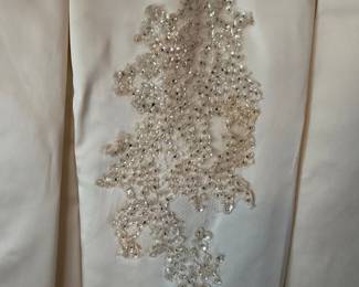 1950s Beaded Ivory Silk Satin Evening Gown