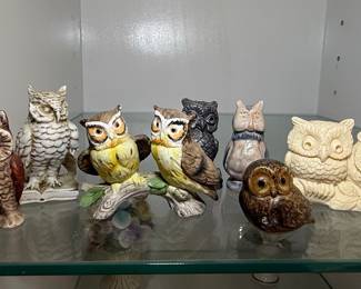 Collection of Ceramic and Carved Owl Figurines