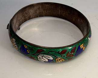 Sterling Silver Floral Enamel Bangle Bracelet