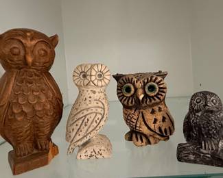Collection of Ceramic and Carved Owl Figurines