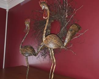Artistic Metal Chicken Sculptures Set of 