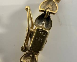 14K Yellow Gold Textured Leaf Link Bracelet