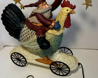 Williraye Studio "Fowl Weather Flight" Santa on Chicken Puff Toy