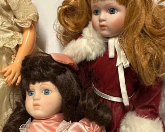 Vintage Porcelain Dolls (2) and Plastic Fashion Doll (1)