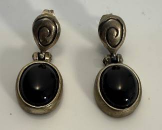 Sterling Silver Onyx Swirl Dangle Earrings