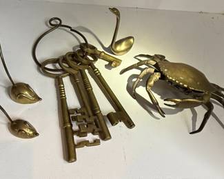Brass Crab Ash Tray and Keys Decor