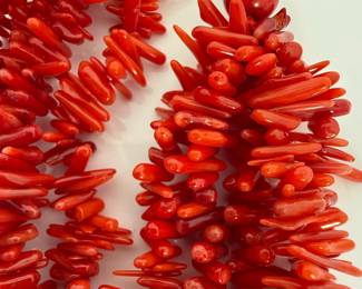 Multi-Strand Red Branch Coral Necklace & Heart Pendant