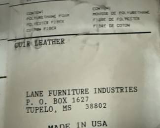 Lane Furniture Industries Leather Recliner