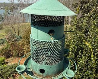 Vintage Green Metal Hanging Bird Feeder