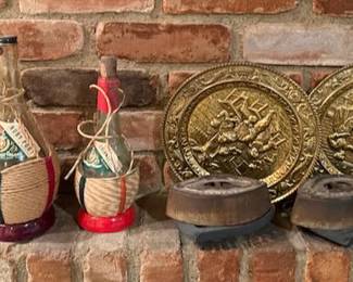 vintage wine bottles & antique irons
