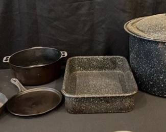 Vintage Enamelware And Cast Iron 