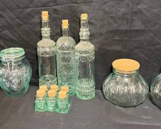 Vintage Green Glass Canisters Made In Italy, Garden Of Eden Small Glass Jars Made In Spain, And More