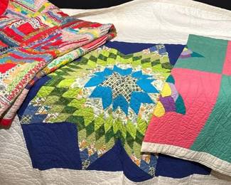Three Vintage Handmade Quilts Including Lone Star Pattern