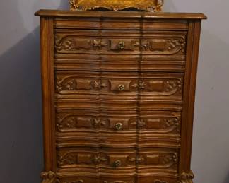  04 Ornate Gold Color Wooden Mirror French Provincial Lingerie Chest