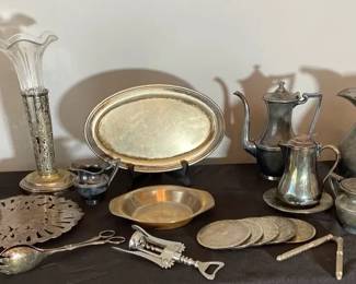 Silver Colored Pitcher Creamer Tea Pot Plates And Other 
