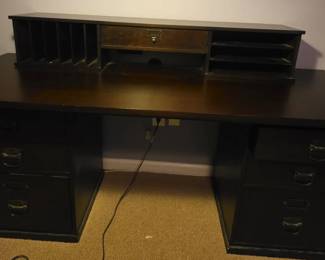Seven Drawer Wood Desk With Filing Station