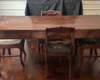 Vintage Wooden Dining Table And Four Chairs