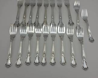 Eleven Gorham Chantilly Sterling Silver Forrks, patented in 1895. 