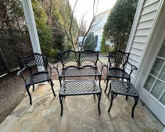 Metal Black Bamboo Pattern Patio Furniture Set