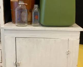 Vintage Wooden Cabinet, Milk Bottles, Electric Ice Cream Maker And More