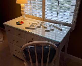 Another view of the desk with chair, lamp and more!