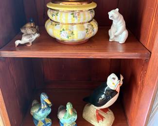 Another view of MackKenzie Childs ginger jar,, Herend porcelain ducks and more