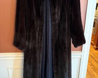 Long dark brown mink coat-  size large