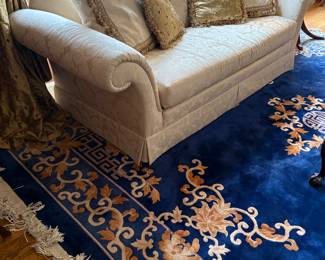 Curved arm ivory loveseat - single-cushion and