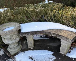 Cement, curved bench and large cement planner