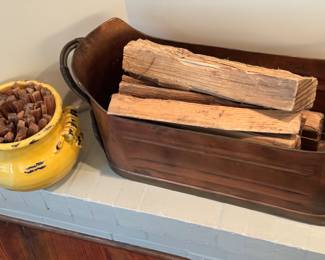 kindling pottery pot
and vintage lobster cooker used for firewood