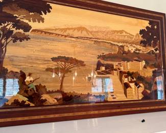 large inlaid wooden landscape 