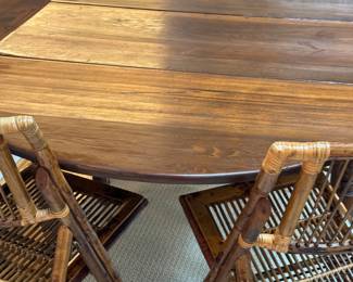 antique drop leaf with set of vintage bamboo folding chairs