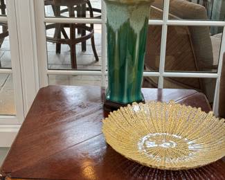 Gate leg table with lamp and art glass center bowl