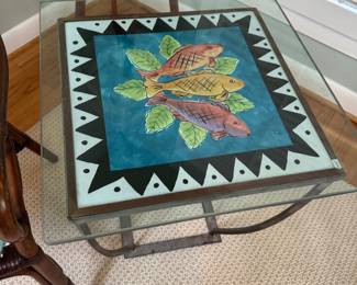 Fishes side table with glass