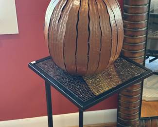 metal endtable and large metal pumpkin